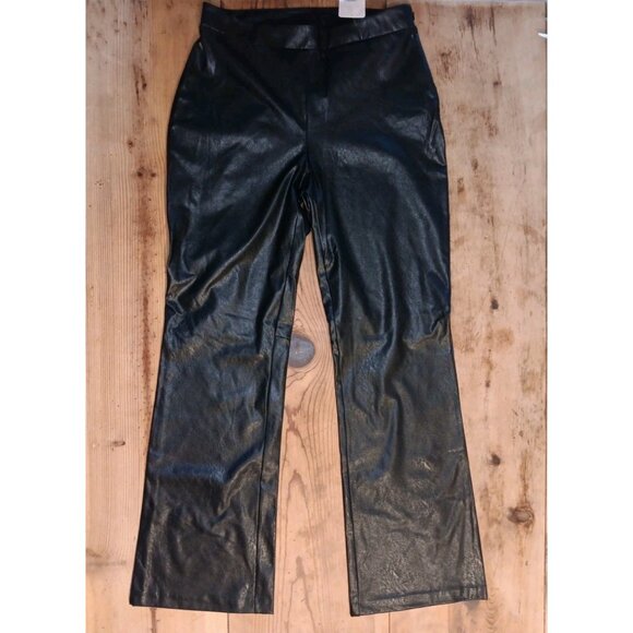 IMAN Pants - IMAN Global Chic Womens M Textured Faux Leather Bootcut Pant Black Zip NWOT